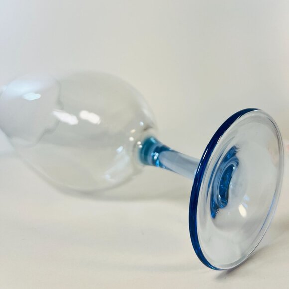 Vtg 2 Blue handblown Stemware Glass Goblets 14oz Sangria Water Ice Tea Gift - Picture 4 of 5